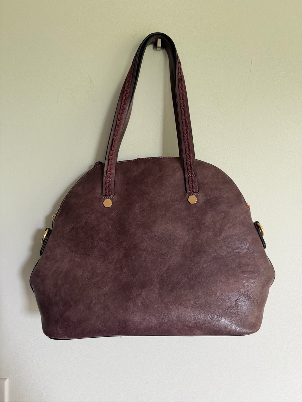 Mellow World Women's Purple Leather Bag - Classic Carryall Purse Basic